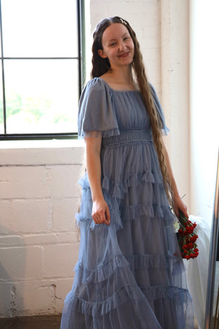 Dusty Blue Tulle Maxi Dress