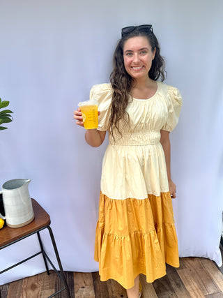Lemonade Yellow Colorblock Midi Dress
