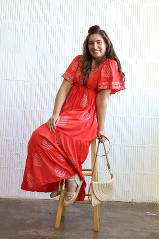 The Strawberry Red Embroidered Maxi Dress