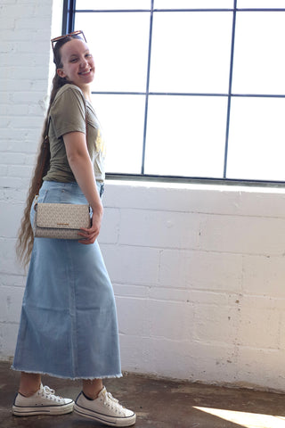 The Destiny Light Wash Maxi Denim Skirt