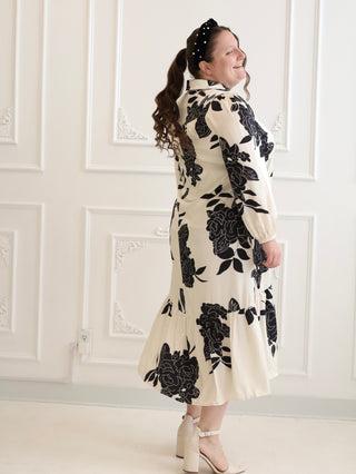 A Day in Paris Black and White Satin Midi Dress