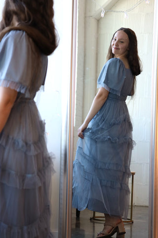 Dusty Blue Tulle Maxi Dress