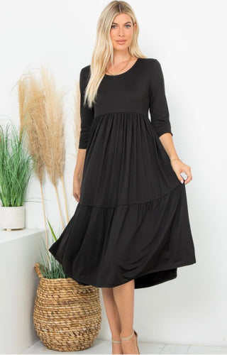 Black Knit Essential Tiered Midi Dress