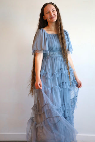 Dusty Blue Tulle Maxi Dress