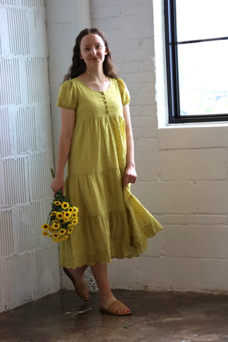 Bright Avocado Green Eyelet Midi Dress