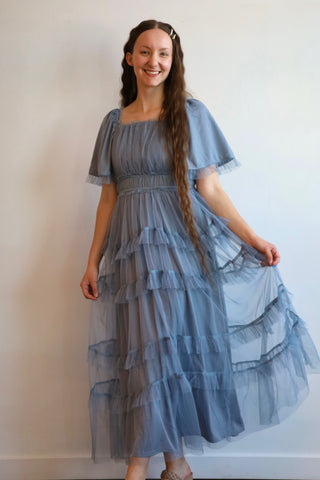 Dusty Blue Tulle Maxi Dress