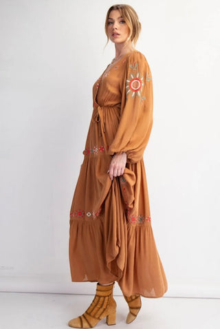 Orange Embroidered Maxi Dress