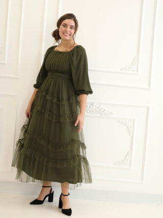 Balsam Green Tulle Maxi Dress