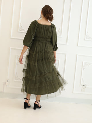 Balsam Green Tulle Maxi Dress