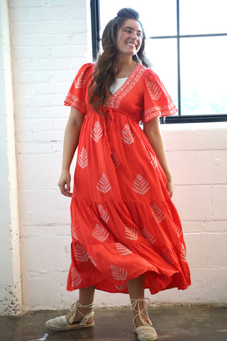 The Strawberry Red Embroidered Maxi Dress