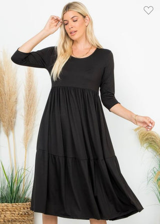 Black Knit Essential Tiered Midi Dress