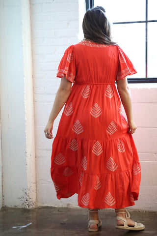 The Strawberry Red Embroidered Maxi Dress