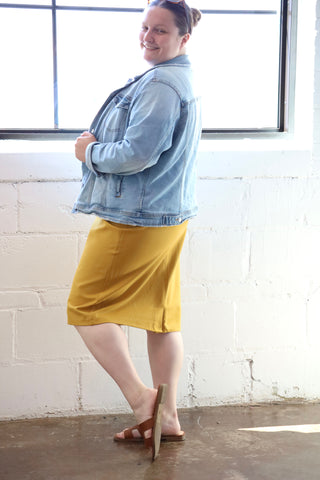 Mustard Yellow Plus Pencil Skirt