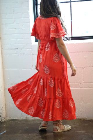 The Strawberry Red Embroidered Maxi Dress