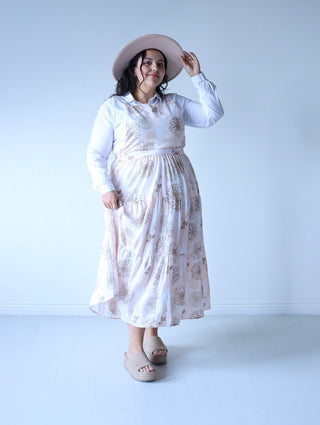 Blush and Brown Floral Overall Plus Size Maxi Jumper Dress