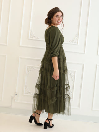 Balsam Green Tulle Maxi Dress