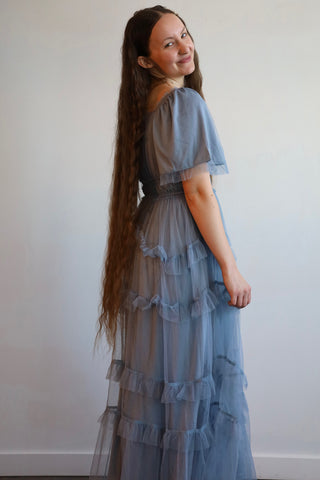 Dusty Blue Tulle Maxi Dress