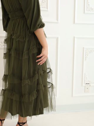 Balsam Green Tulle Maxi Dress