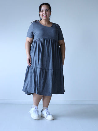 Gray Tiered Layering Plus Midi Dress