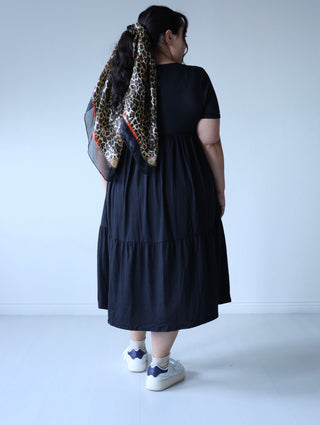 Black Tiered Layering Plus Midi Dress