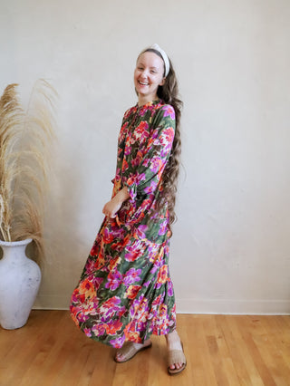 Olive Poppy Floral Maxi Dress