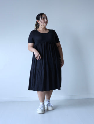 Black Tiered Layering Plus Midi Dress