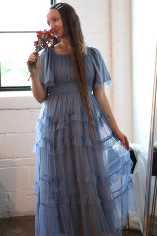 Dusty Blue Tulle Maxi Dress