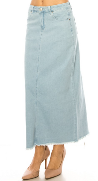 The Destiny Light Wash Maxi Denim Skirt