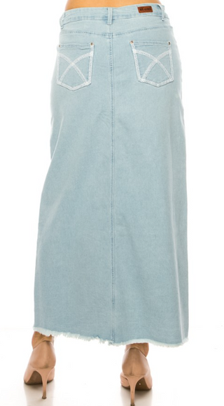 The Destiny Light Wash Maxi Denim Skirt