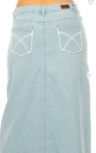 The Destiny Light Wash Maxi Denim Skirt