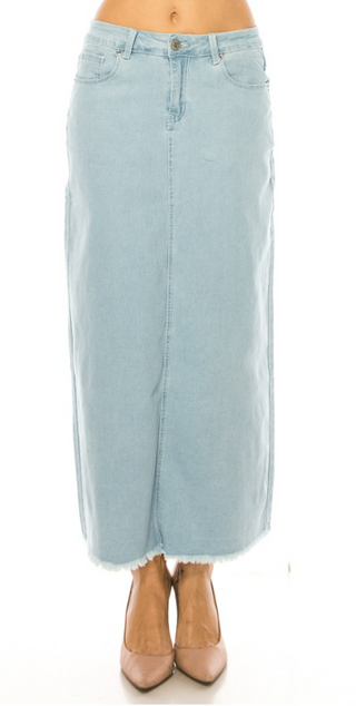 The Destiny Light Wash Maxi Denim Skirt