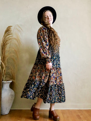 Autumn Fields Patchwork Floral Midi Plus Dress