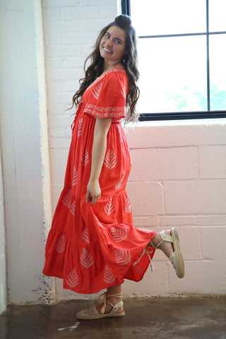 The Strawberry Red Embroidered Maxi Dress