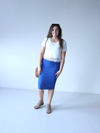 Bright Blue Denim Midi Skirt