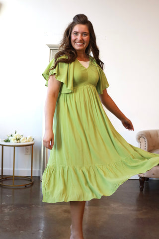 Lime Green Smocked Maxi Dress
