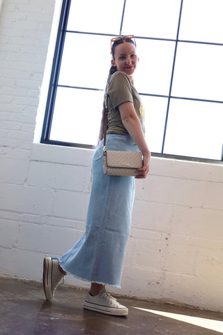 The Destiny Light Wash Maxi Denim Skirt