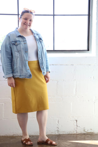 Mustard Yellow Plus Pencil Skirt