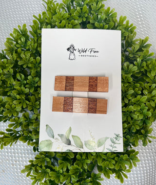 The Color Block Handmade Wooden Hair Clip Set (3 colors)