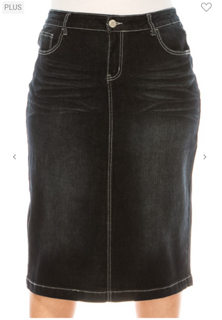 The Sally Dark Wash Plus Denim Skirt with Silver Stitching