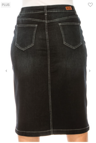 The Sally Dark Wash Plus Denim Skirt with Silver Stitching