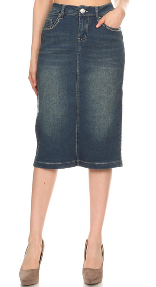 The Anna Vintage Stitched Denim Skirt