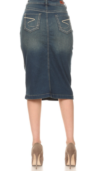 The Anna Vintage Stitched Denim Skirt
