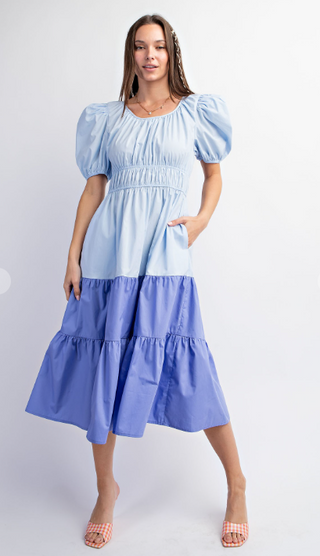 Blueberry Blue Colorblock Midi Dress