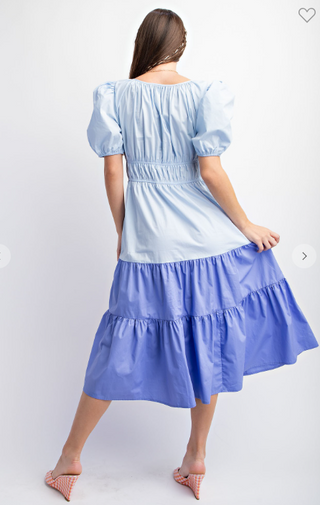 Blueberry Blue Colorblock Midi Dress