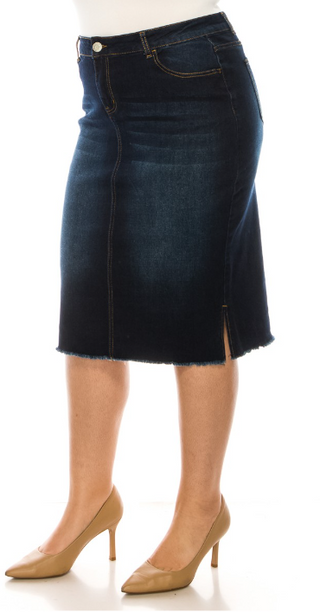 The Darcy Plus Size Dark Wash Denim Skirt