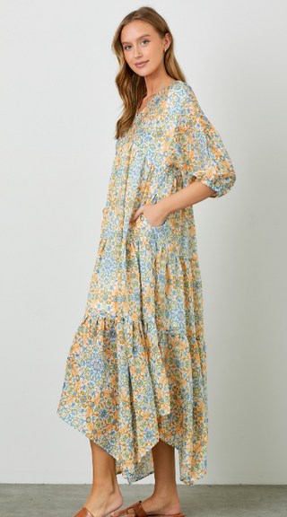 Flowering Fields Asymmetrical Hem Maxi Plus Dress