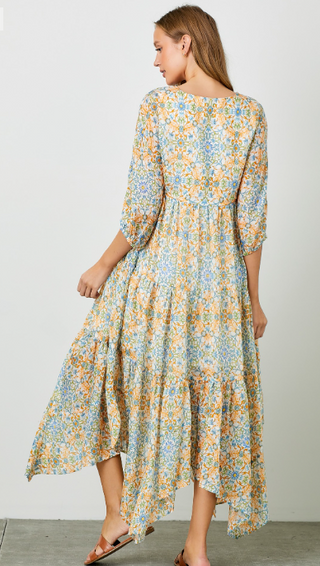 Flowering Fields Asymmetrical Hem Maxi Plus Dress