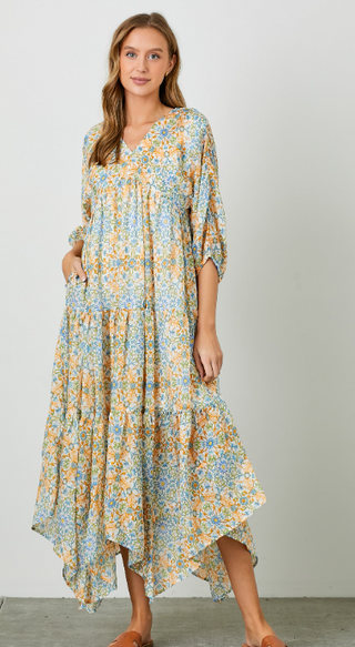 Flowering Fields Asymmetrical Hem Maxi Plus Dress