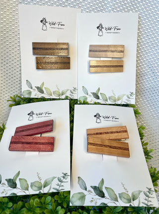 The Single Stripe Wooden Hair Clip Set (4 colors available)