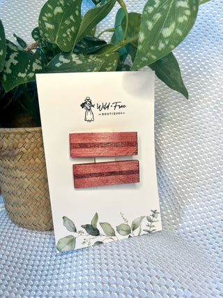 The Single Stripe Wooden Hair Clip Set (4 colors available)